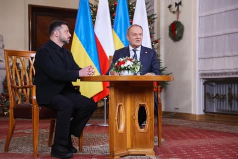 Polish Prime Minister Donald Tusk. Meeting with President of Ukraine Wolodymyr Zelenski. 19.12.2025