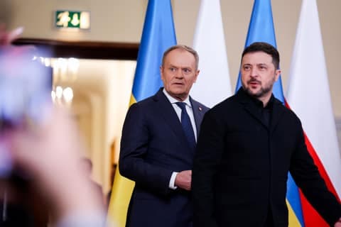 Polish Prime Minister Donald Tusk. Meeting with President of Ukraine Wolodymyr Zelenski. 19.12.2025