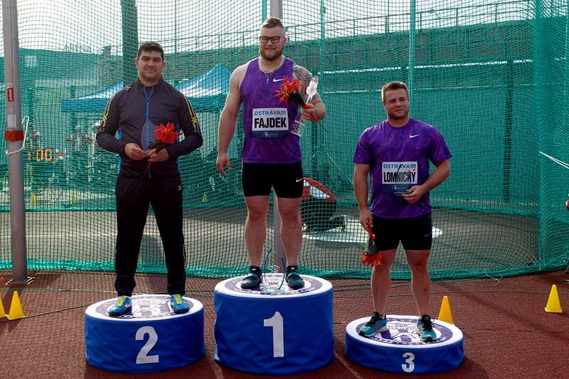 Athletics. Golden Spike Ostrava. Nazarov Dishod - Pawel Fajdek - Marcel Lomnicki. 19.05.2016