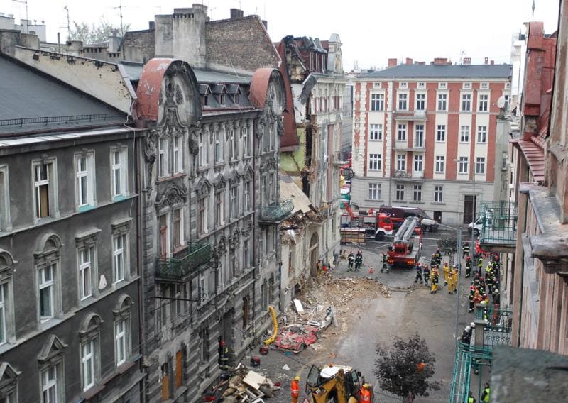 Demolition of Tenement House at Chopin Street Destroyed by Gas Explosion. Katowice. 23.10.2014