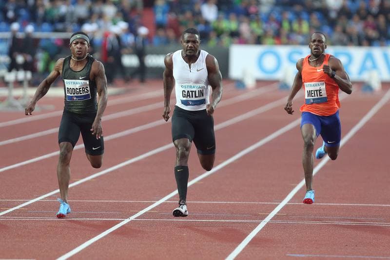 Athletics. IAAF Golden Spike Ostrava. Mike Rodgers - Justin Gatlin - Ben Meite. 13.06.2018