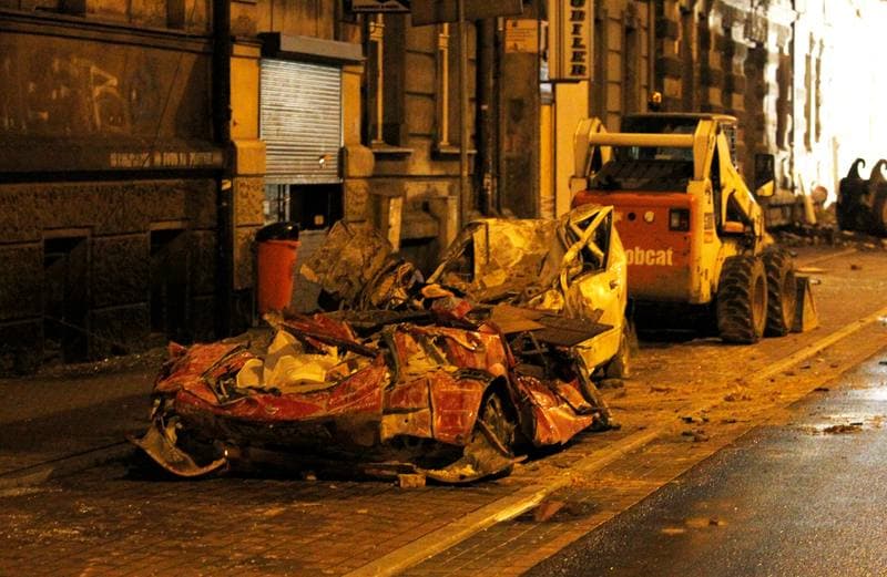 Demolition of Tenement House at Chopin Street Destroyed by Gas Explosion. Katowice. 23.10.2014