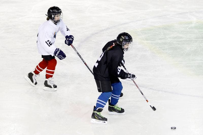 Ice Hockey. Girls Global Game. White - Black. 18.02.2017