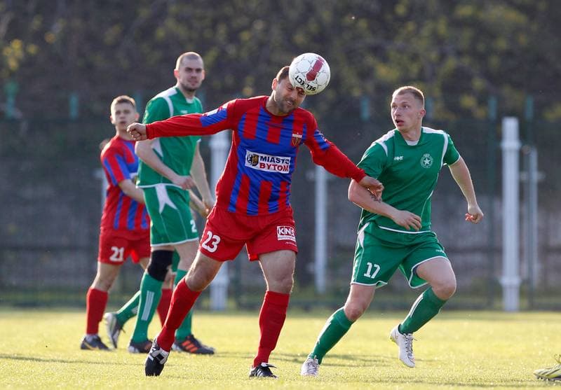 Football. III Liga Opolsko Slaska. Grunwald Ruda Slaska - Polonia Bytom. 29.04.2015