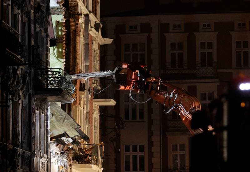 Demolition of Tenement House at Chopin Street Destroyed by Gas Explosion. Katowice. 23.10.2014