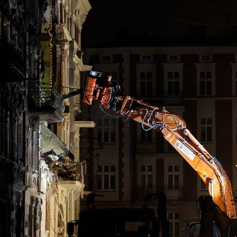 Demolition of Tenement House at Chopin Street Destroyed by Gas Explosion. Katowice. 23.10.2014