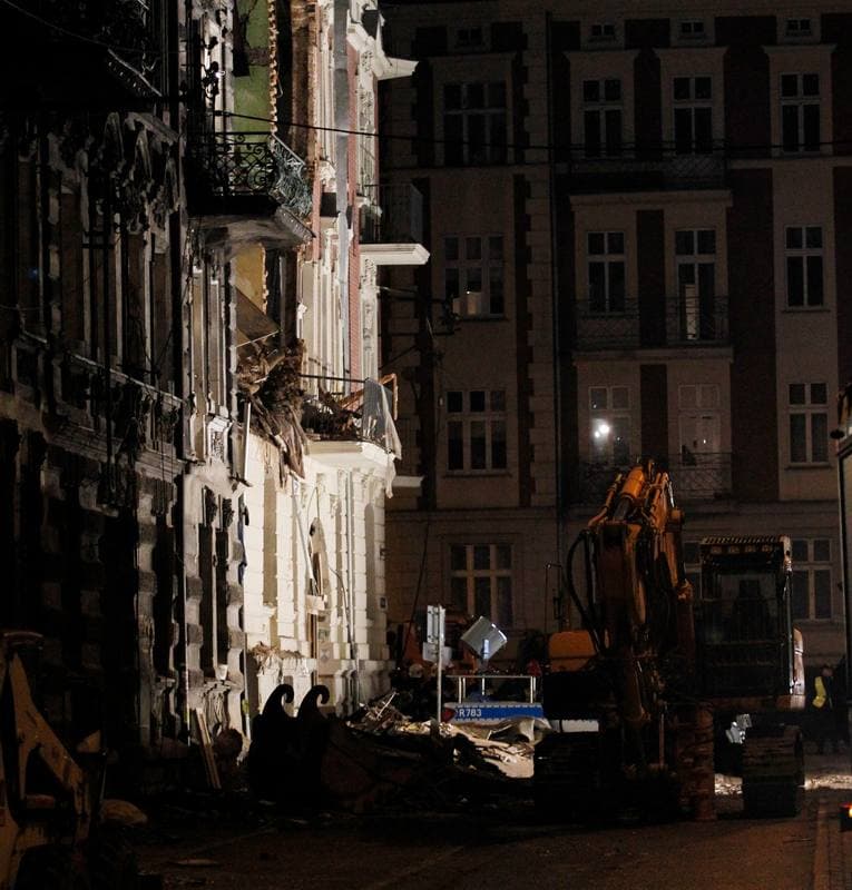 Demolition of Tenement House at Chopin Street Destroyed by Gas Explosion. Katowice. 23.10.2014